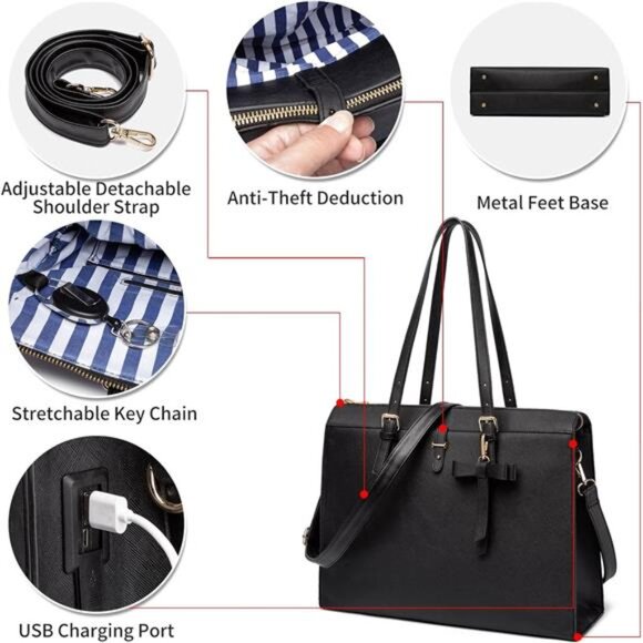 Keyli 4pc Sets Laptop Bag for Women Large Leather Laptop Briefcase with USB - Picture 4 of 7